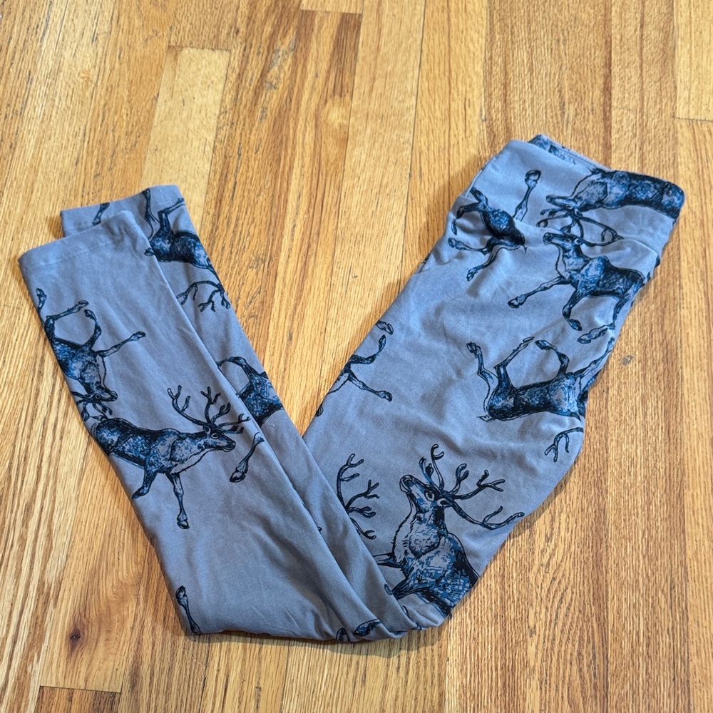 LuLaRoe Charcoal Reindeer Print Leggings Womens One Size
